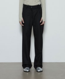 Folded Pinstripe Trousers (Black)