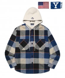 FLANNEL CHECK HOODIE SHIRT JACKET BLUE