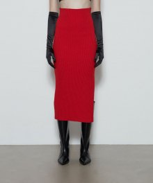 High-waist Slit Knit Skirt (Red)
