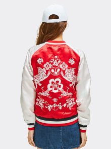 Traditional Embroidery Bomber Jacket Red