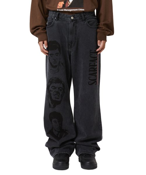 MUSINSA | LMC LMC X SCARFACE PRINTED DENIM PANTS black