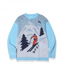 Lams Wool Ski Jacquard Knit Light Blue