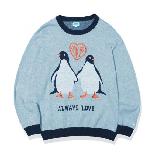 Always Love Penguin Couple Jacquard Knit Light Blue