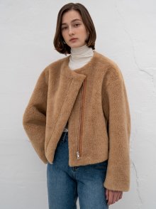 Collarless zip up eco-shearing jacket [2color]