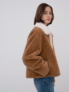 Contrast Collar eco-shearing jacket in camel
