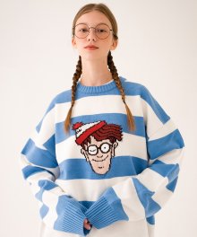 [Where is Wally] Oversized Stripe Sweater(BLUE)