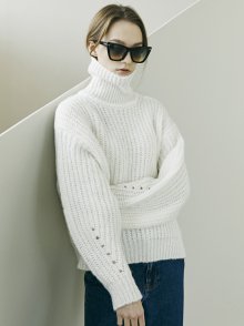 Mohair Curved Sleeve Turtleneck Knit - Ivory