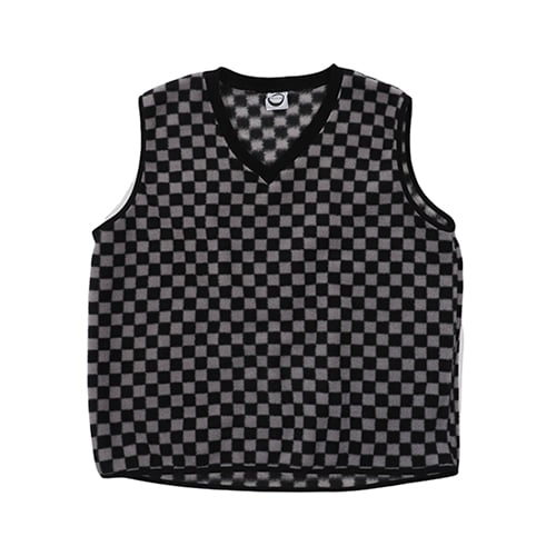 CHECKERBOARD FLEECE VEST (BLACK)