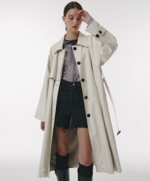 FAUX leather Trench Coat in Ivory