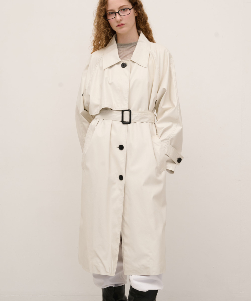 FAUX leather Trench Coat in Ivory