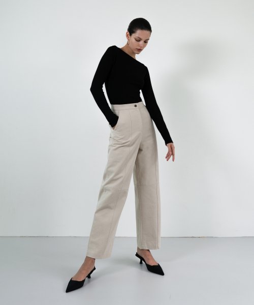 Stitch detail wide-leg pants (ivory)