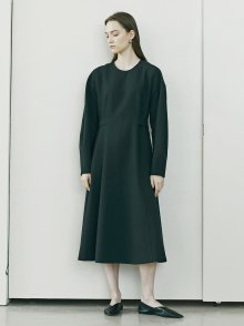 Curved Sleeve Flare Dress - Black