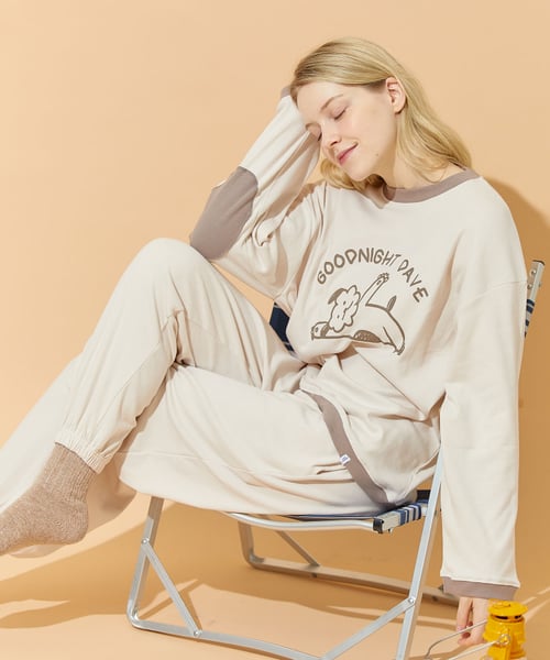 Женская пижама с начёсом и бежевым блоком Sleepy