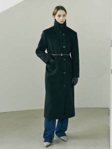 Merino Wool Button Down Coat - Black