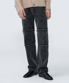 Cut Out Straight Jeans - BLACK