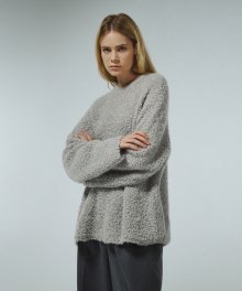 FLUFFY BOUCLE KNIT CREWNECK KA [LIGHT GRAY]