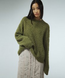 FLUFFY BOUCLE KNIT CREWNECK KA [OLIVE GREEN]