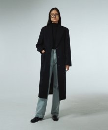 WIDE LAPEL COLLARED  LONG COAT KA [NAVY]