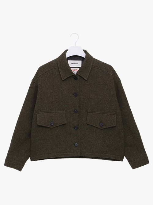 Scottish Wool рубашечный воротник твидовый жакет Khaki