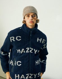 [HRC] [Italian Fabric] 네이비 HAZZYS 로고 프린트 울혼방 플리스 집업 점퍼 HZTS1D016N2