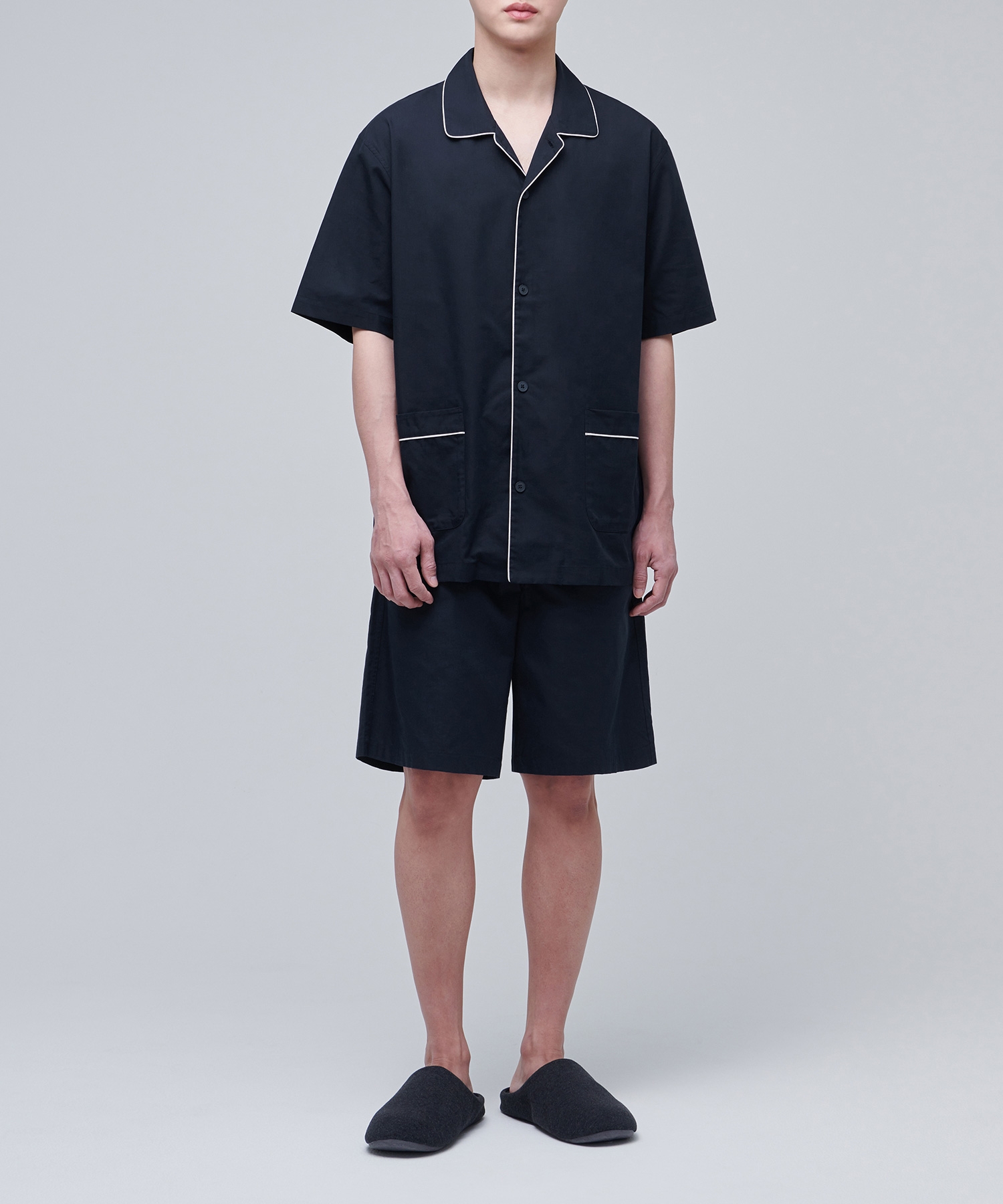 COTTON TENCEL HALF PAJAMA SET [NAVY/WHITE]