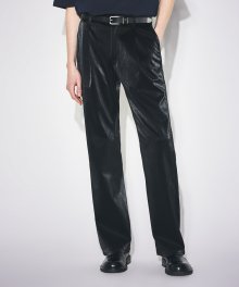 CREASE LEATHER WIDE PANTS BLACK