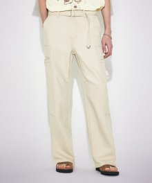 BELTED SIDE POCKET WIDE PANTS BEIGE