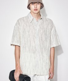 LINEN STRIPE HALF SHIRTS WHITE