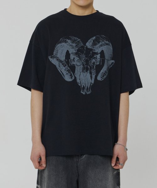 【MAISON MINED】22SS★ SKULL GOAT HALF T 메종미네드(MAISON MINED) SKULL GOAT HALF T BLACK - 사이즈