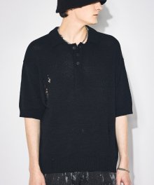 DAMAGE SITE KNIT HALF SHIRTS BLACK