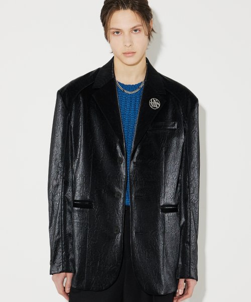 【MAISON MINED】22SS★ CREASE LEATHER BLAZER 메종미네드 ~50% - CREASE LEATHER BLAZER GREY