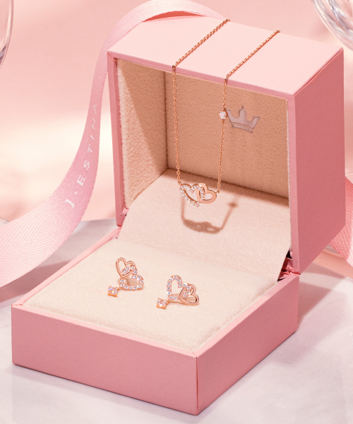 제이에스티나() DOUBLE HEART 목걸이+귀걸이 세트 (SET-J0-1085) 상품 이미지