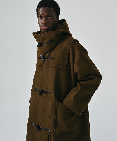 MUSINSA | NOIRER Overfit Hooded Duffle Coat (Brown)