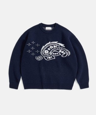 Paisley Jacquard Knit Sweater Navy