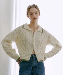 Cable Zip-Up Knit Cardigan  Cream
