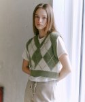 에트몽(ETMON) Argyle Fluffy Knit Vest  Khaki