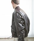 BROWN snap detail eco leather short bomber jacket(OJ208)
