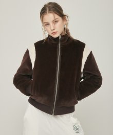 LO COLOR BLOCK FUR ZIP-UP(BROWN)