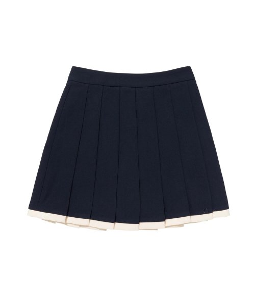 MUSINSA | GREENICH Color Block Pleated Skirt_Navy