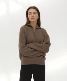 21W HALF ZIP-UP KNIT (TAUPE BROWN)