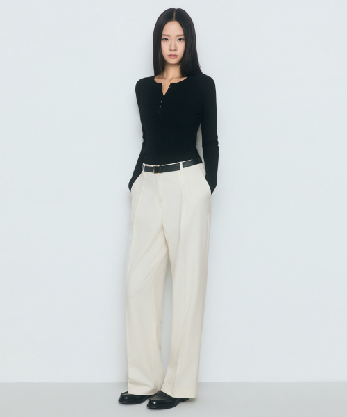Women's Waistbandless Wide Slacks [Cream]