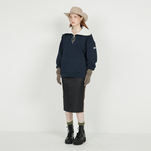 FLEECE COLLAR HALF ZIP CREW_navy