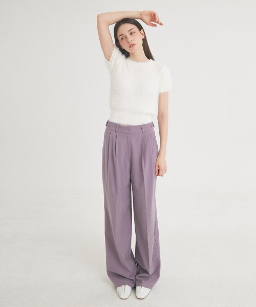 Two-Tuck Button Wide Wool Pants (Violet)