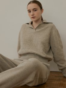 cashmere open collar square knit (light grey)