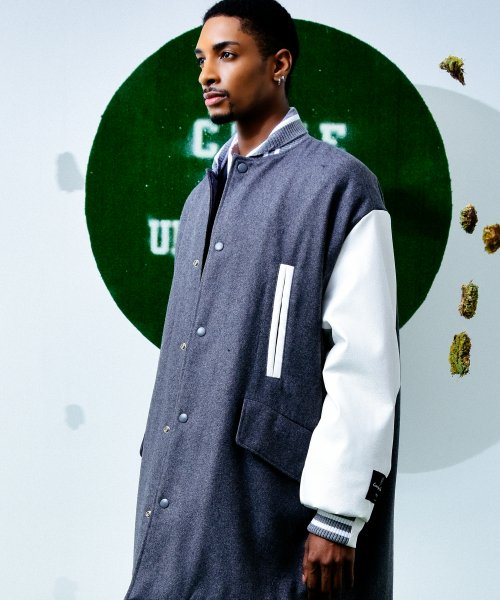 [UNISEX] Reversible Wool-Blend Varsity Coat (Grey)