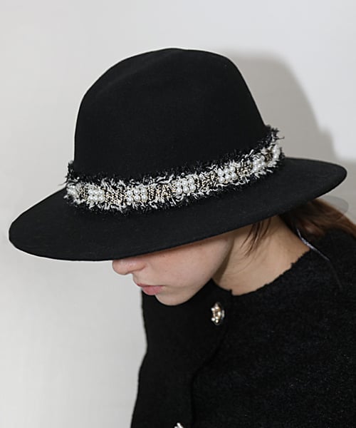 울100 진주 블랙 페도라 _ Wool 100 Pearl Black Fedora