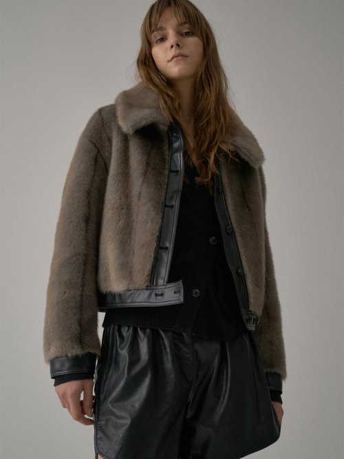 MUSINSA | LE SEIZEME Leatherline Fur Jacket - Brown