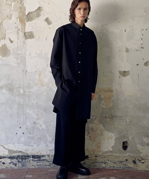 IN BANDING SEMI-WIDE FIT WIDE TURN-UP SLACKS(BLACK)