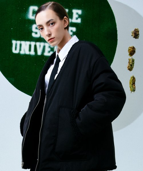 [UNISEX] Reversible Padded Cardigan Coat (Black)