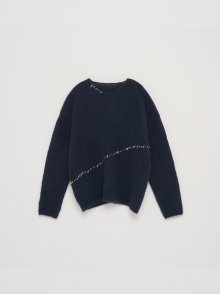 HAND STITCH OVERFIT KNIT PULLOVER IN NAVY